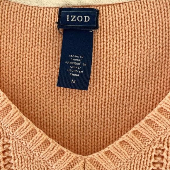 Izod Cable Knit Sweater  size Medium  V Neck soft pink - Picture 3 of 4